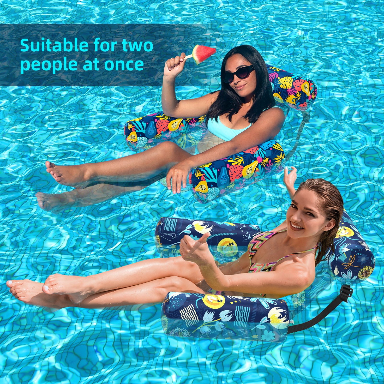 Pool Floats Adult, 2 Packs Fabric Inflatable Hammock Pool Lounge Chairs, Blow up Pool Floats for Adults, Hawaii Flower Pattern Floats for Pool Floating, Party Summer Water Beach Lake Fun