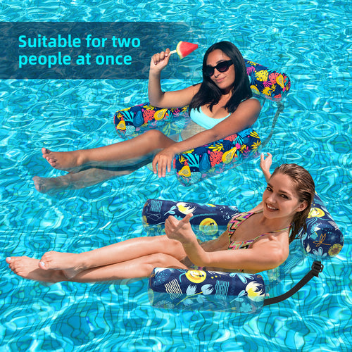 Pool Floats Adult, 2 Packs Fabric Inflatable Hammock Pool Lounge Chairs, Blow up Pool Floats for Adults, Hawaii Flower Pattern Floats for Pool Floating, Party Summer Water Beach Lake Fun