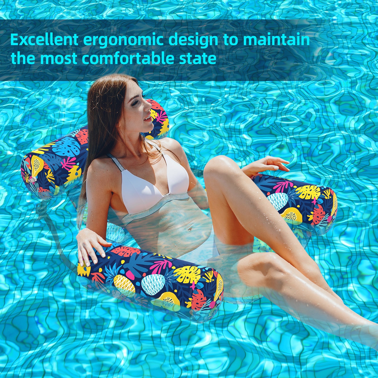 Pool Floats Adult, 2 Packs Fabric Inflatable Hammock Pool Lounge Chairs, Blow up Pool Floats for Adults, Hawaii Flower Pattern Floats for Pool Floating, Party Summer Water Beach Lake Fun