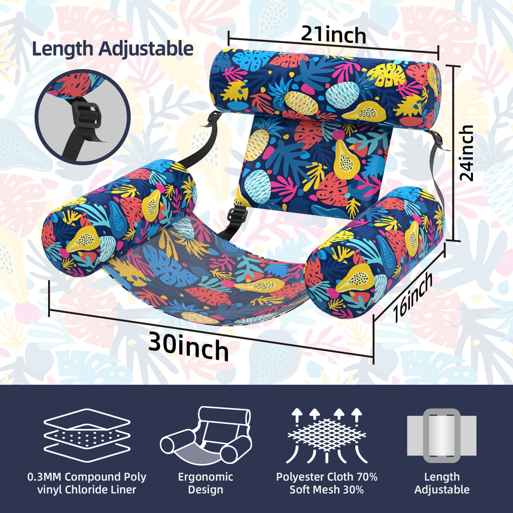 Pool Floats Adult, 2 Packs Fabric Inflatable Hammock Pool Lounge Chairs, Blow up Pool Floats for Adults, Hawaii Flower Pattern Floats for Pool Floating, Party Summer Water Beach Lake Fun